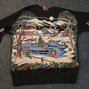 80s Nutcracker Christmas Town Puffy Paint Sweater Women's Size M